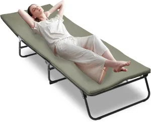 Folding Camping Cot for Adults - 5-Position Adjustable Outdoor Bed w/Storage Bag, 1200D Heavy Duty Oxford Fabric for Backpacking, Hiking, Emergency & Home Use (Green)