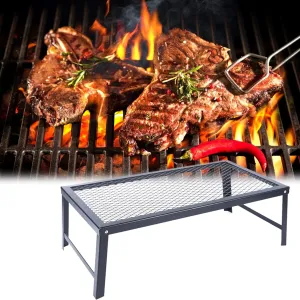 Folding Camping Gri-ll,Folding Campfi-re Gr-ill Fir-e Pit Iron Plate Cooking Grate BBQ Pit Fire Stove with Legs For Outdoor Barbecue