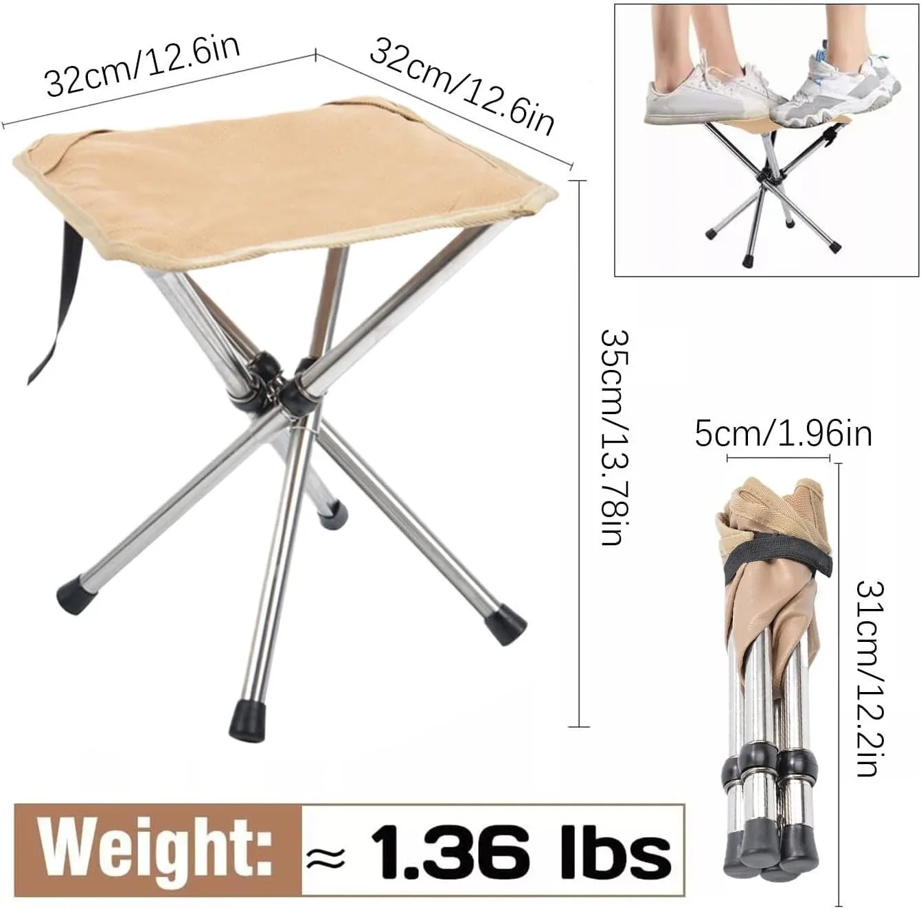 Folding Camping Stool Chair - Compact Stool Foldable, Portable Chair Stool | Lightweight Stainless Steels Bracket Seat, Stool Outdoor Stool, Camp Stool for Outdoor Gardening Fishing Gardening and Bea