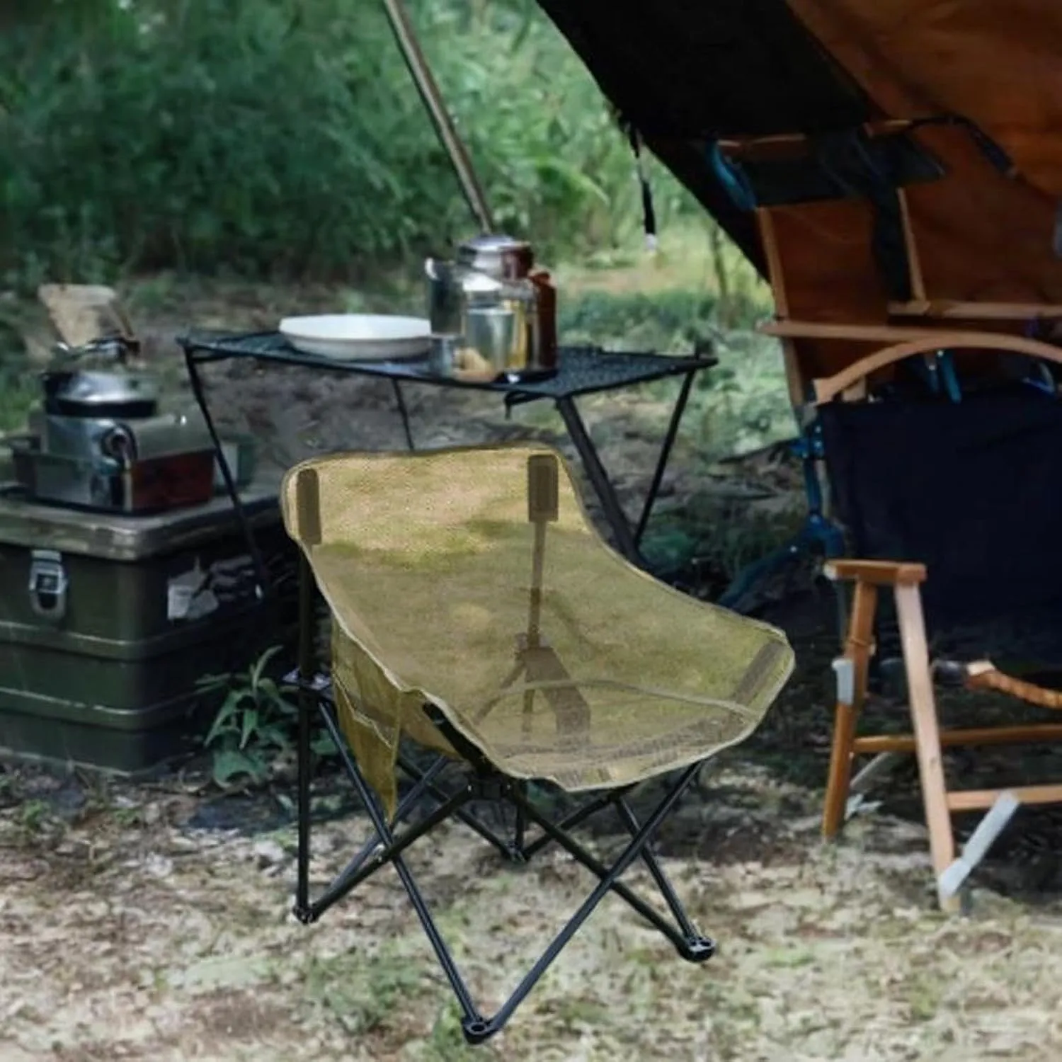 Folding Chair Camping Chair Folded Heavy Duty for Adults with Carrying Bag for Backpacking Travel Picnics Fishing Barbecue, Khaki