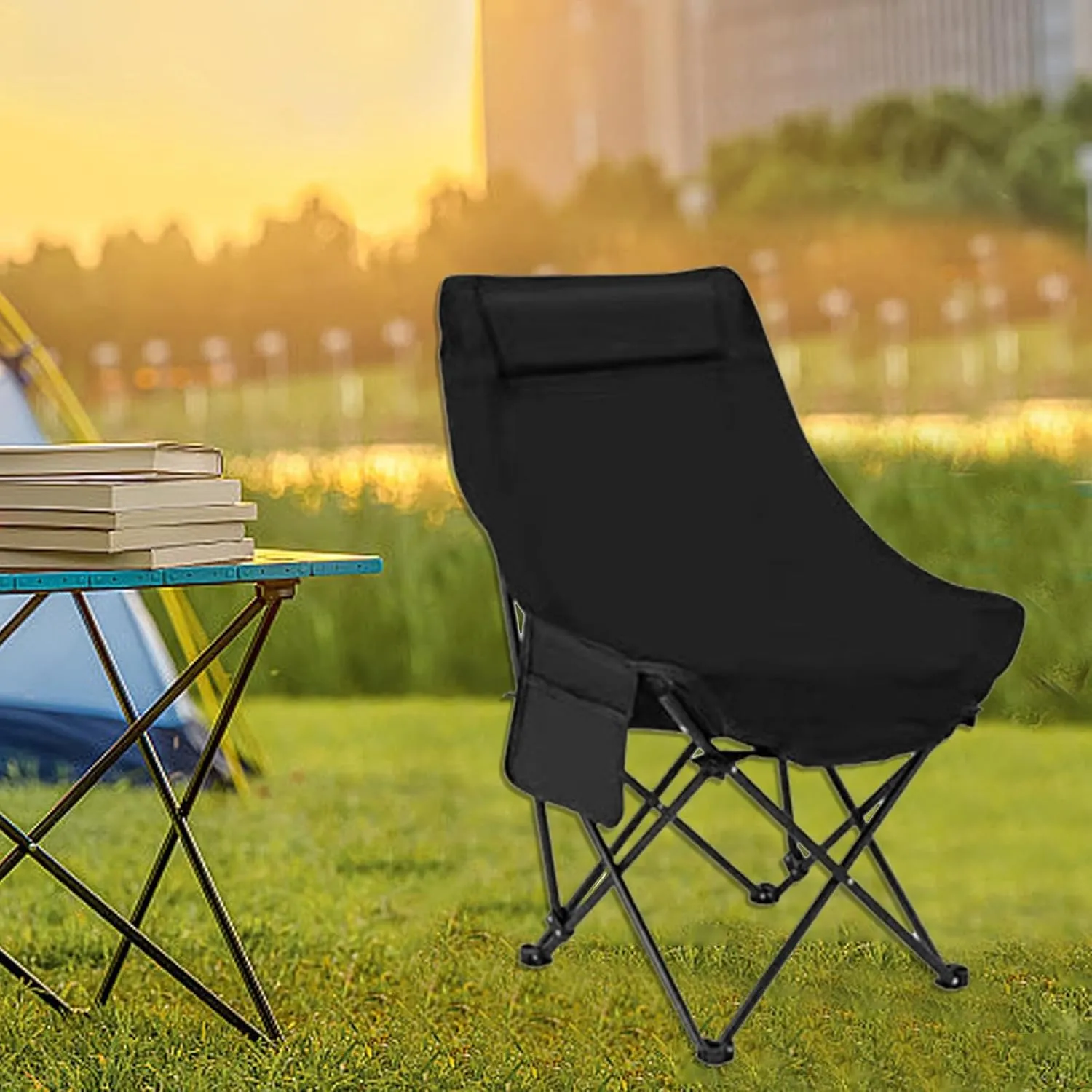 Folding Chair Camping Gear Tear Resistant Easy to Store Lightweight Sturdy Fishing Stool Seat for Household Hiking Outdoor