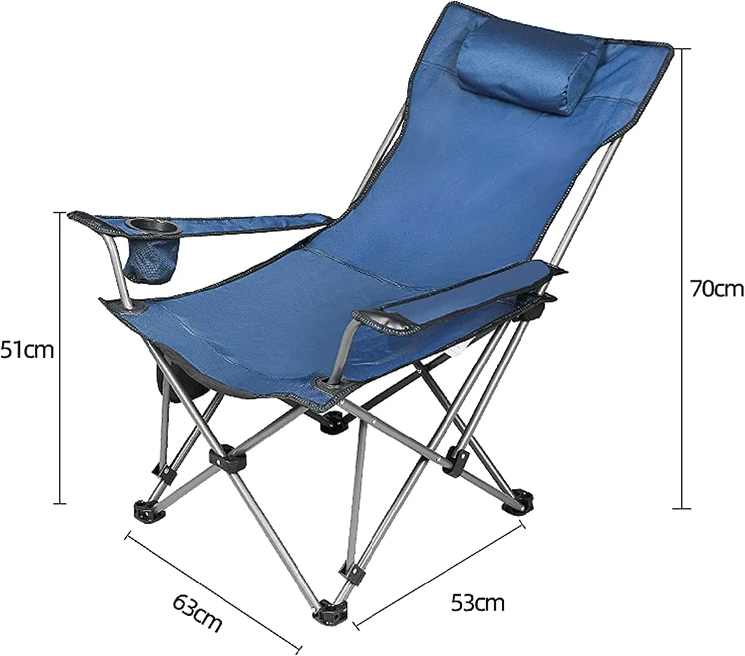 Folding Chairs Outdoor Folding Chair Portable Lawn Folding Seat Armchair with Cup Holder Pillow and Carry Bag Leisure Recliner Stool Portable Camping Chair(Color:Blue)