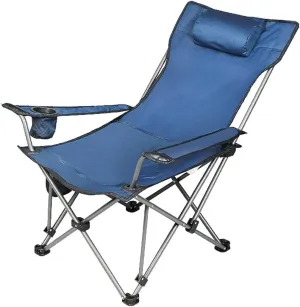 Folding Chairs Outdoor Folding Chair Portable Lawn Folding Seat Armchair with Cup Holder Pillow and Carry Bag Leisure Recliner Stool Portable Camping Chair(Color:Blue)