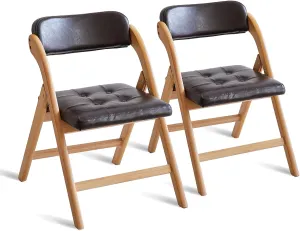 Folding Chairs with Padded Seats, Wooden Folding Chairs Set of 2, 31" Stackable Folding Dining Chairs, Folding Extra Chair for Guests Kitchen, Bedroom, Living Room, Party Chairs, Wood Brown