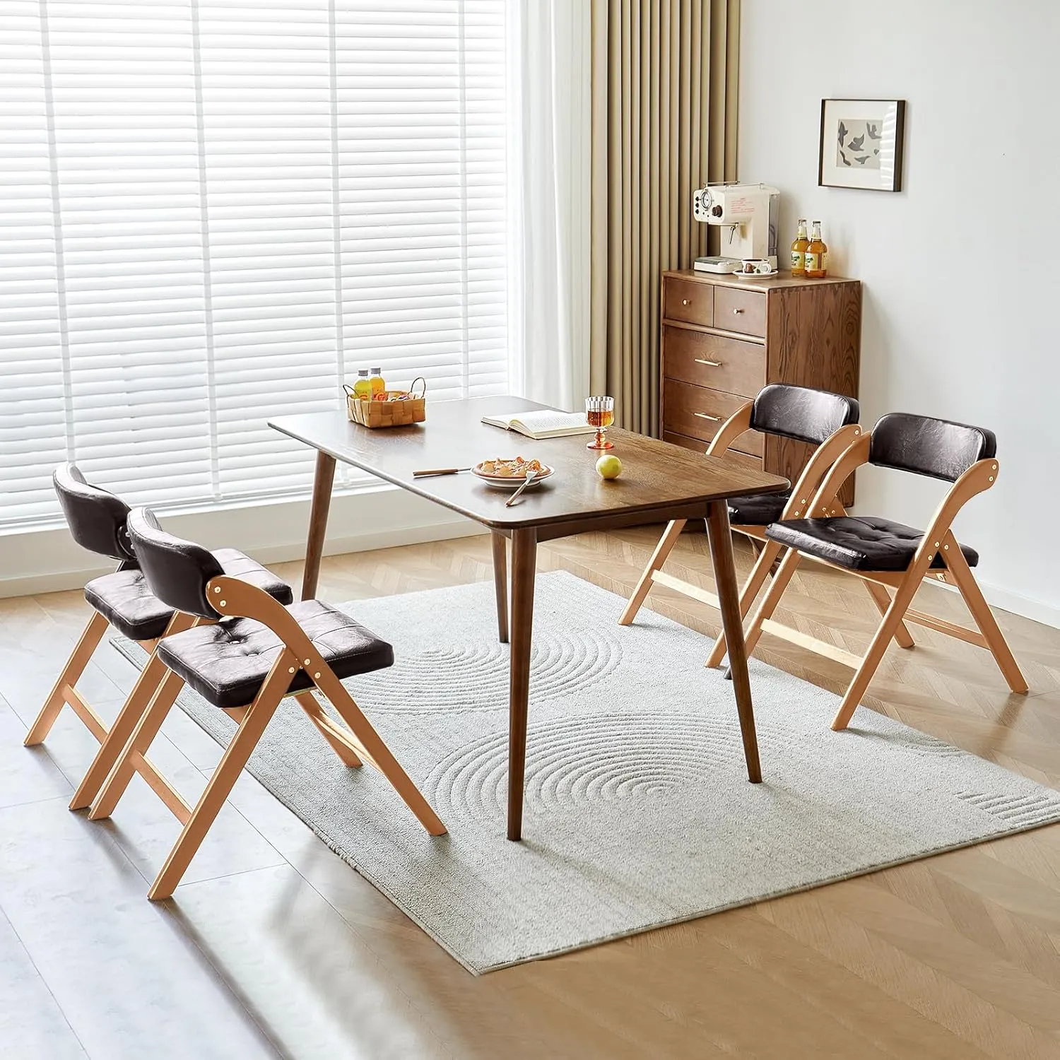 Folding Chairs with Padded Seats, Wooden Folding Chairs Set of 2, 31" Stackable Folding Dining Chairs, Folding Extra Chair for Guests Kitchen, Bedroom, Living Room, Party Chairs, Wood Brown