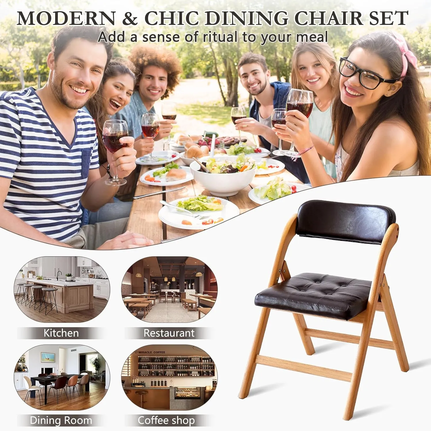 Folding Chairs with Padded Seats, Wooden Folding Chairs Set of 2, 31" Stackable Folding Dining Chairs, Folding Extra Chair for Guests Kitchen, Bedroom, Living Room, Party Chairs, Wood Brown