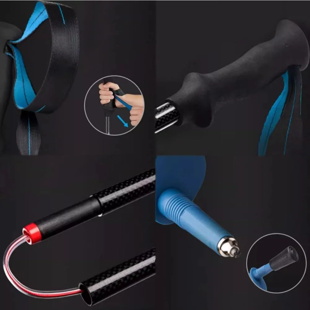 Folding Collapsible Hiking Pole, Adjustable Telescopic Trekking Poles, Carbon Fibre Walking Stick, Ultra-light Hiking Stick for Hiking, Camping, Mountaining, Backpacking, Walking, Trekking