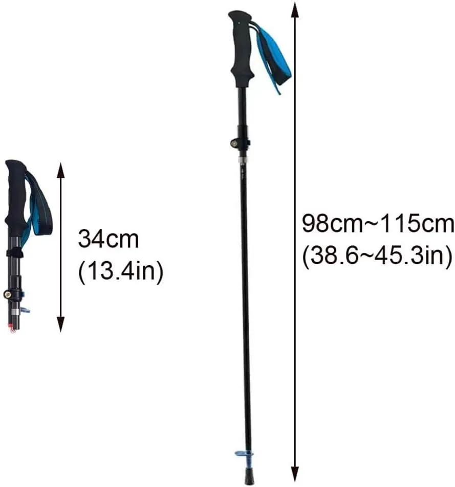 Folding Collapsible Hiking Pole, Adjustable Telescopic Trekking Poles, Carbon Fibre Walking Stick, Ultra-light Hiking Stick for Hiking, Camping, Mountaining, Backpacking, Walking, Trekking
