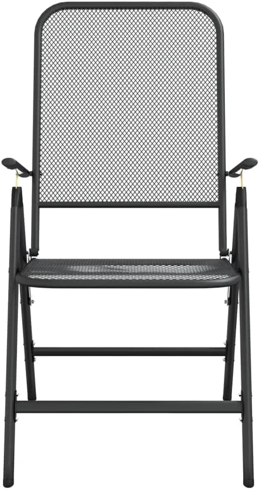 Folding Patio Chairs 2 Pcs Anthracite Adjustable Backrest Outdoor Chairs Expanded Metal Mesh Garden Chairs for Patio, Lawn, Beach, and Camping