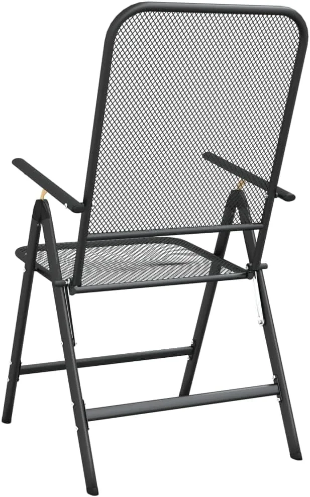 Folding Patio Chairs 2 Pcs Anthracite Adjustable Backrest Outdoor Chairs Expanded Metal Mesh Garden Chairs for Patio, Lawn, Beach, and Camping