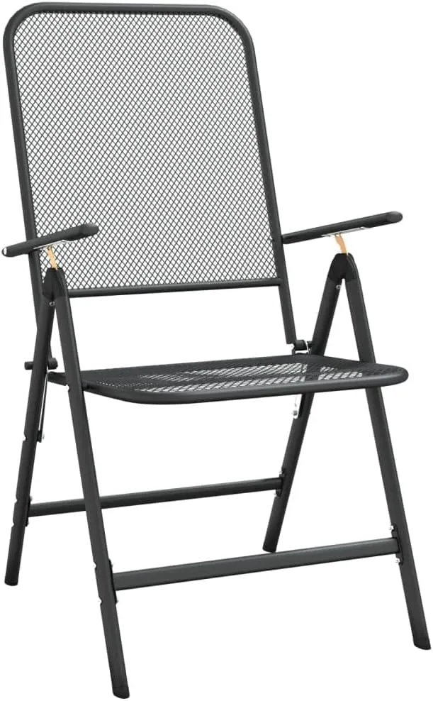 Folding Patio Chairs 2 Pcs Anthracite Adjustable Backrest Outdoor Chairs Expanded Metal Mesh Garden Chairs for Patio, Lawn, Beach, and Camping