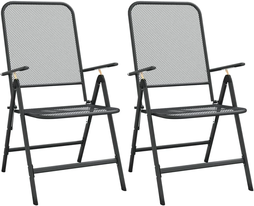 Folding Patio Chairs 2 Pcs Anthracite Adjustable Backrest Outdoor Chairs Expanded Metal Mesh Garden Chairs for Patio, Lawn, Beach, and Camping