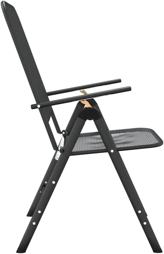 Folding Patio Chairs 2 Pcs Anthracite Adjustable Backrest Outdoor Chairs Expanded Metal Mesh Garden Chairs for Patio, Lawn, Beach, and Camping