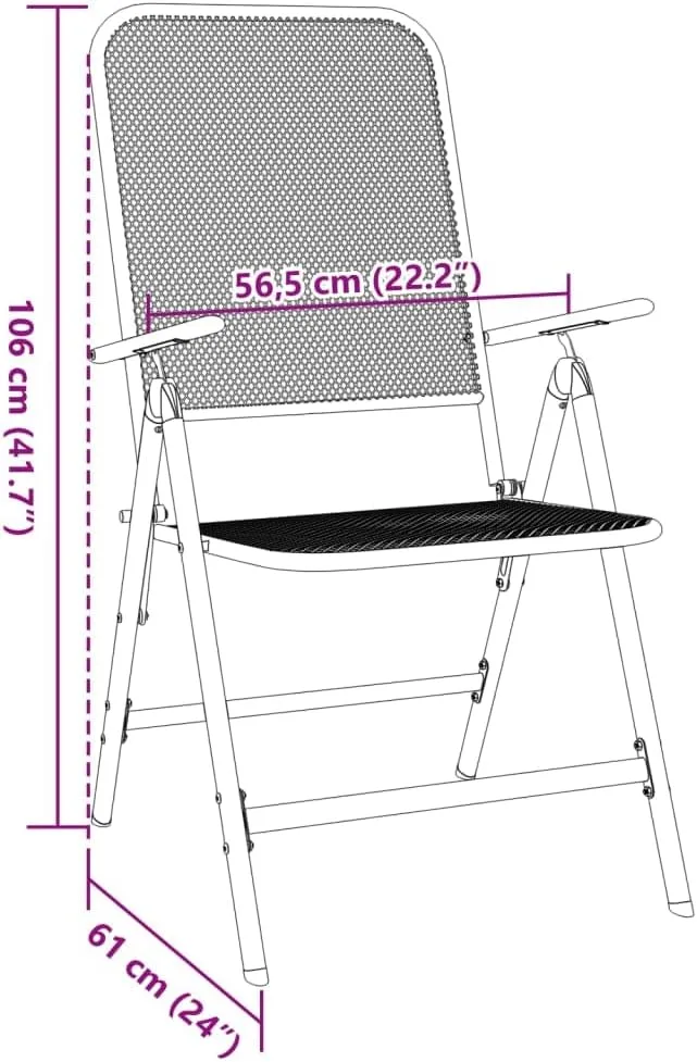 Folding Patio Chairs 2 Pcs Anthracite Adjustable Backrest Outdoor Chairs Expanded Metal Mesh Garden Chairs for Patio, Lawn, Beach, and Camping