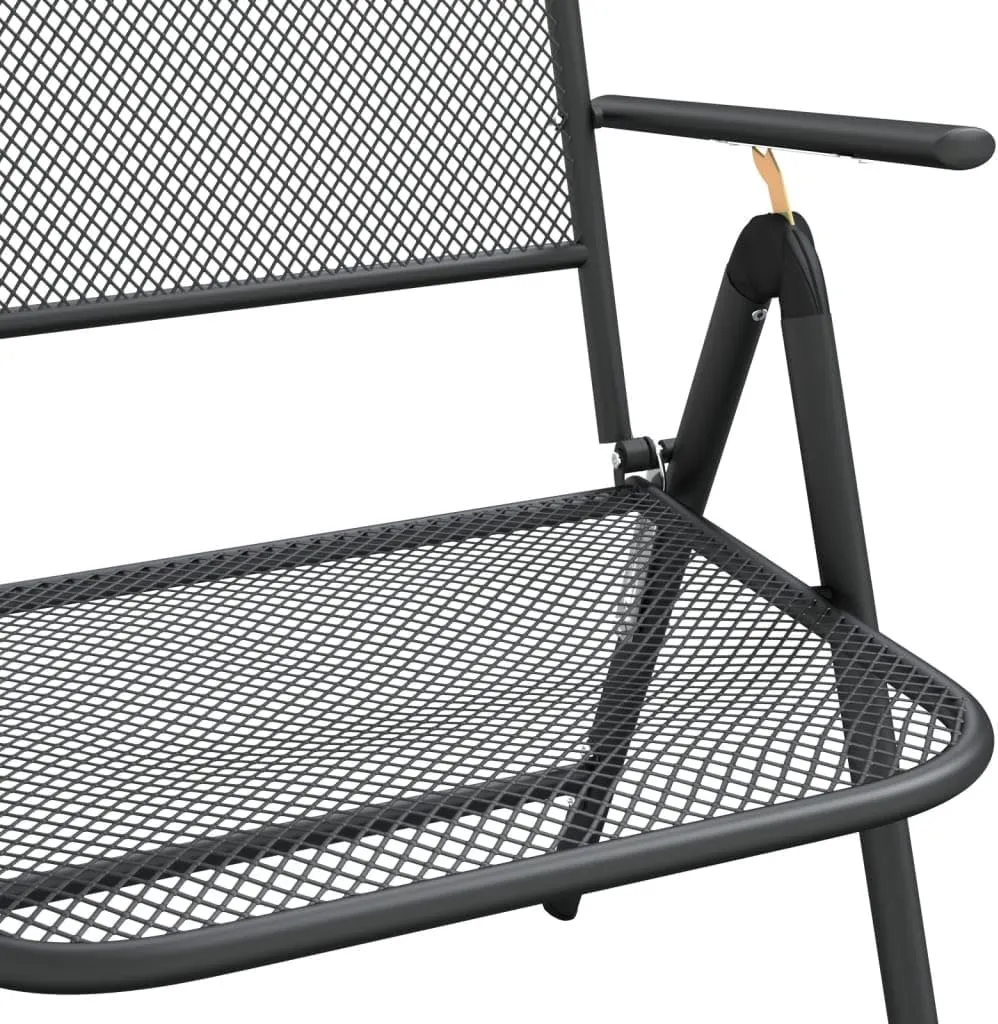 Folding Patio Chairs 2 Pcs Anthracite Adjustable Backrest Outdoor Chairs Expanded Metal Mesh Garden Chairs for Patio, Lawn, Beach, and Camping