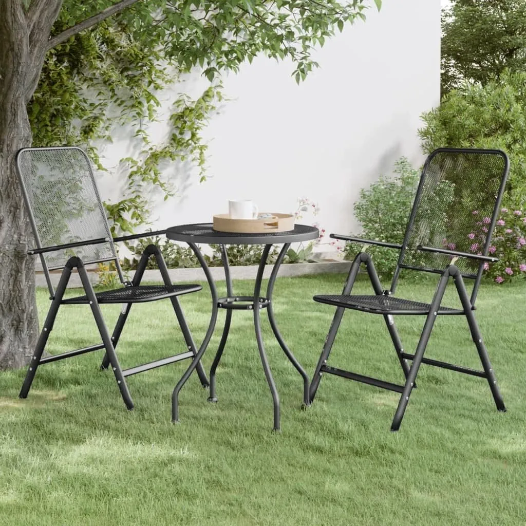 Folding Patio Chairs 2 Pcs Anthracite Adjustable Backrest Outdoor Chairs Expanded Metal Mesh Garden Chairs for Patio, Lawn, Beach, and Camping