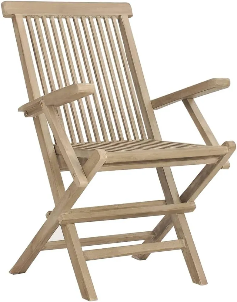 Folding Patio Chairs 2 pcs Gray 22" x 24" x 35" Solid Teak Wood Outdoor Chairs Comfortable Lounge Accent Chairs for Garden, Patio, and Beach