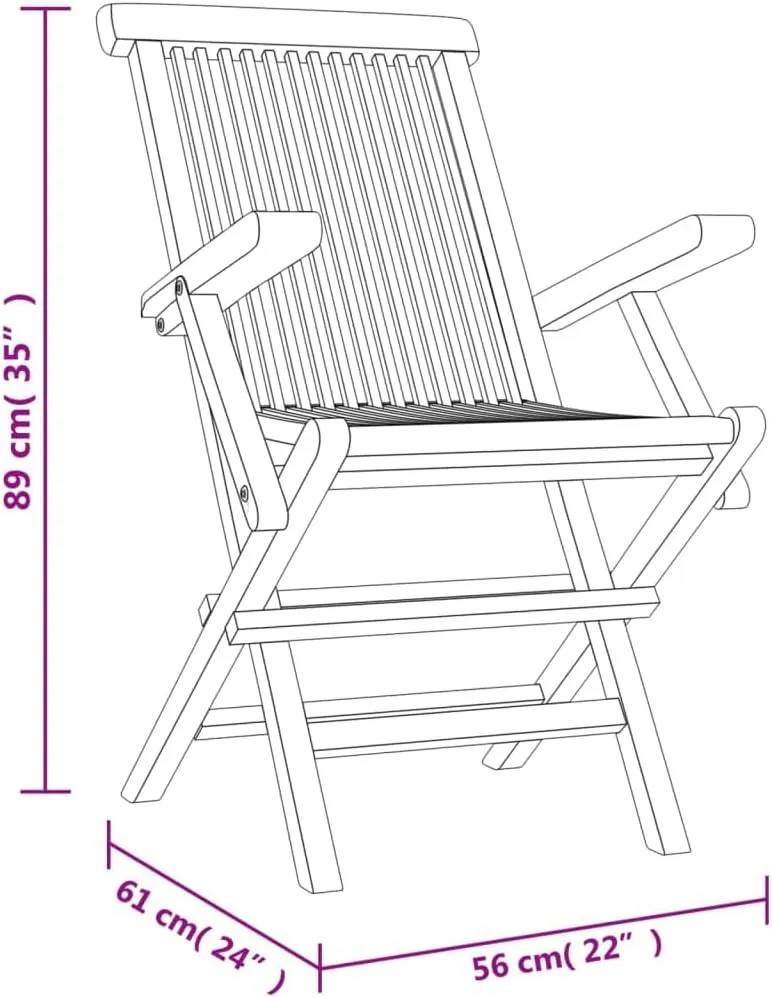 Folding Patio Chairs 2 pcs Gray 22" x 24" x 35" Solid Teak Wood Outdoor Chairs Comfortable Lounge Accent Chairs for Garden, Patio, and Beach