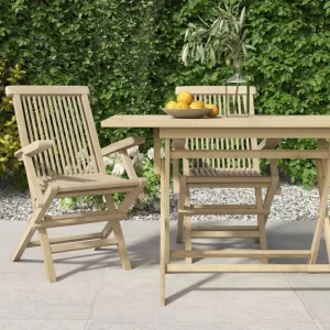 Folding Patio Chairs 2 pcs Gray 22" x 24" x 35" Solid Teak Wood Outdoor Chairs Comfortable Lounge Accent Chairs for Garden, Patio, and Beach