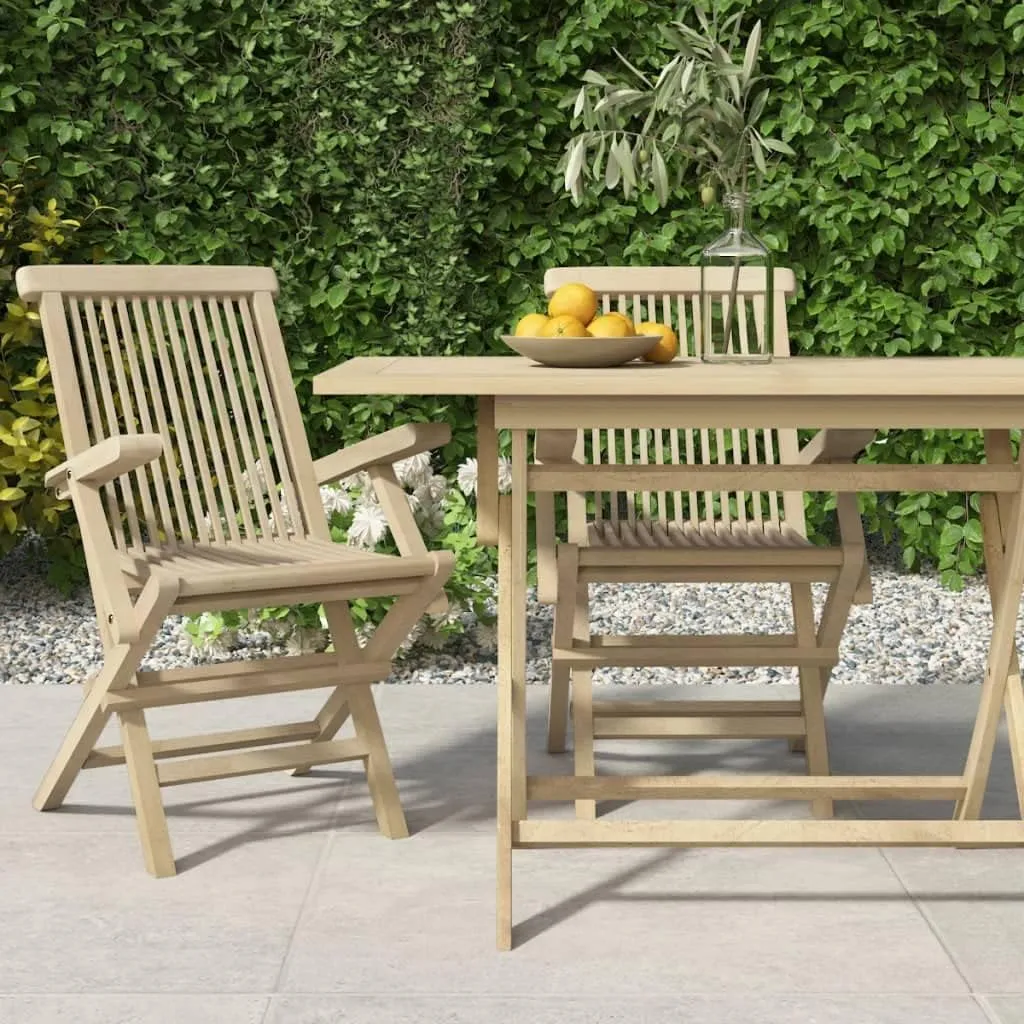 Folding Patio Chairs 2 pcs Gray 22" x 24" x 35" Solid Teak Wood Outdoor Chairs Comfortable Lounge Accent Chairs for Garden, Patio, and Beach