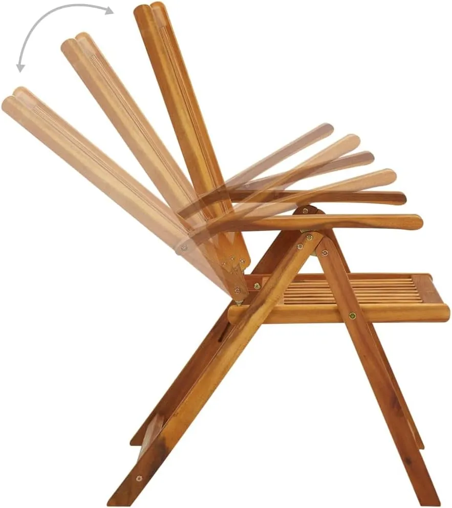 Folding Patio Chairs 3 pcs with Cushions, Solid Acacia Wood, Adjustable 5 Positions, Outdoor Furniture, Comfortable Lounge Chairs for Patio, Garden, Terrace, Dining