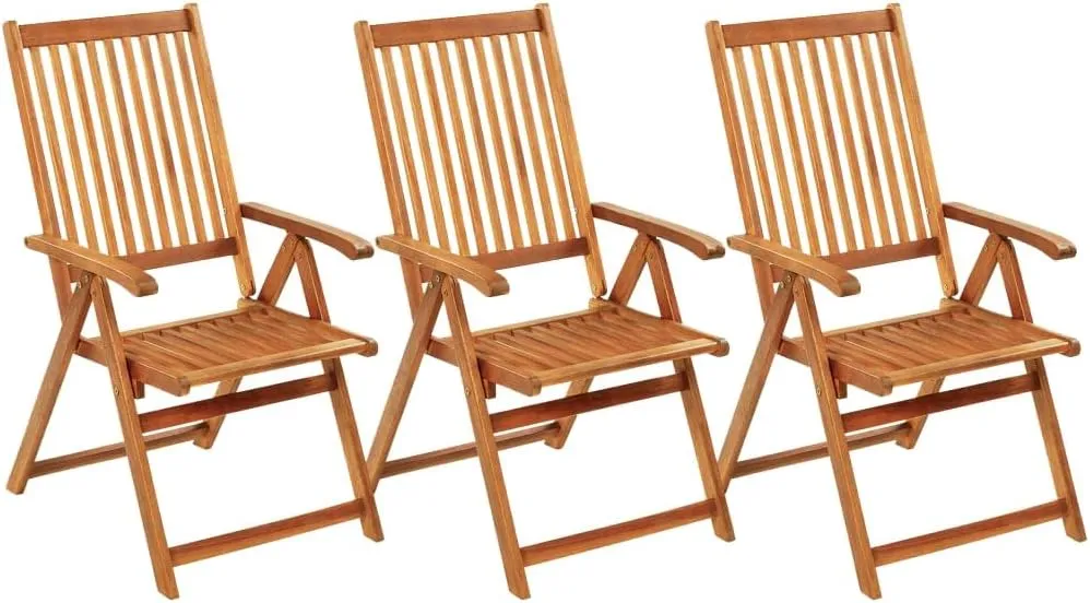 Folding Patio Chairs 3 pcs with Cushions, Solid Acacia Wood, Adjustable 5 Positions, Outdoor Furniture, Comfortable Lounge Chairs for Patio, Garden, Terrace, Dining