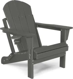 Folding Plastic Adirondack Chair - Outdoor Weather Resistant Adirondack Chairs with Cup Holder, Stackable Seating for Patio, Porch, Deck, Pool, Garden, Backyard (Seat Width 20", Dark Gray)