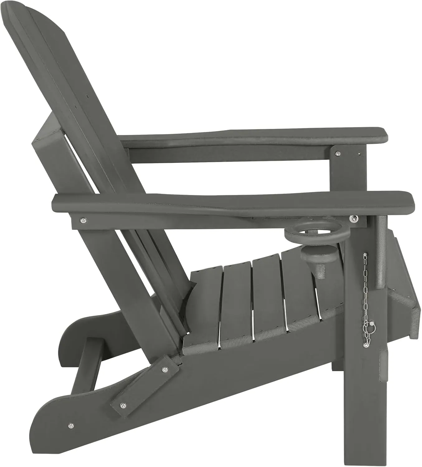 Folding Plastic Adirondack Chair - Outdoor Weather Resistant Adirondack Chairs with Cup Holder, Stackable Seating for Patio, Porch, Deck, Pool, Garden, Backyard (Seat Width 20", Dark Gray)