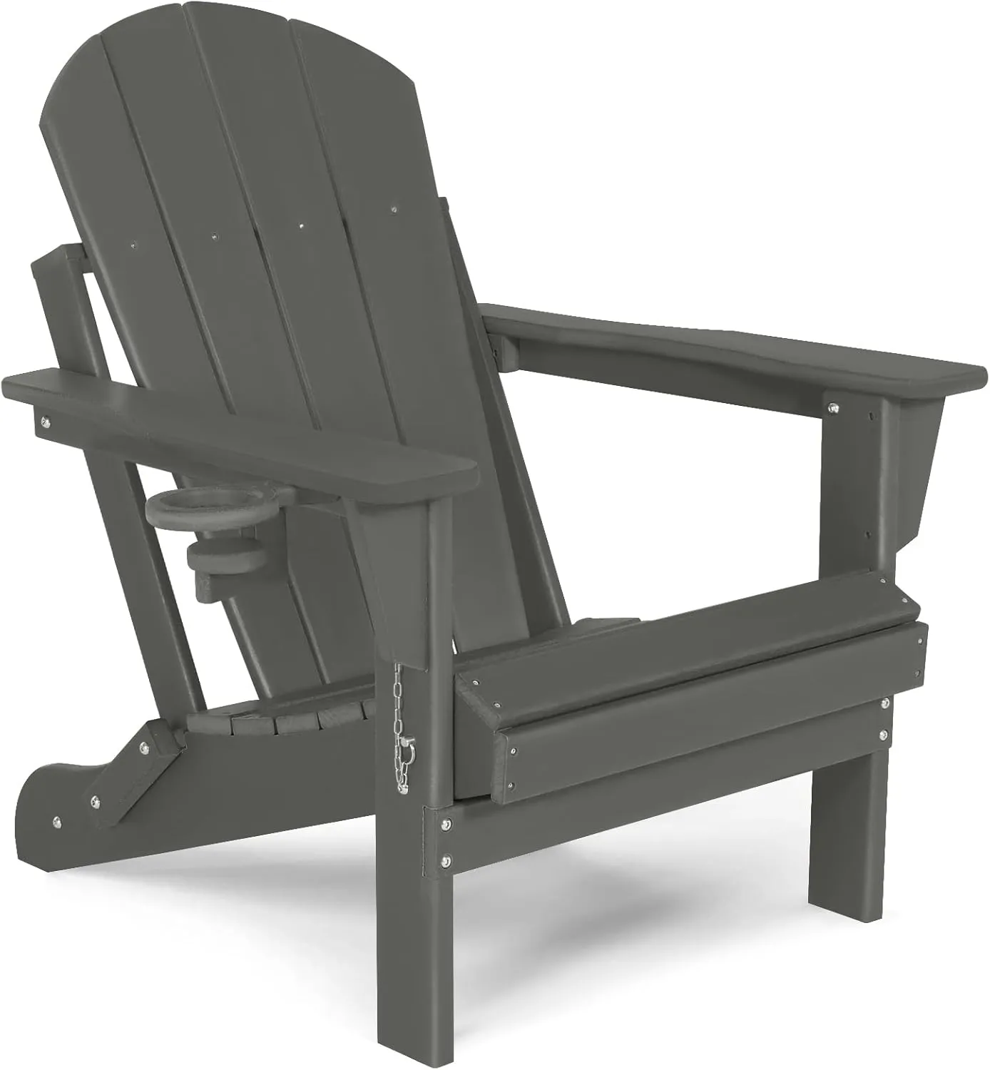 Folding Plastic Adirondack Chair - Outdoor Weather Resistant Adirondack Chairs with Cup Holder, Stackable Seating for Patio, Porch, Deck, Pool, Garden, Backyard (Seat Width 20", Dark Gray)