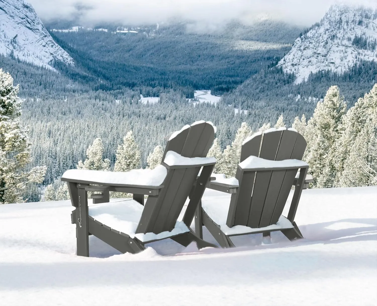 Folding Plastic Adirondack Chair - Outdoor Weather Resistant Adirondack Chairs with Cup Holder, Stackable Seating for Patio, Porch, Deck, Pool, Garden, Backyard (Seat Width 20", Dark Gray)