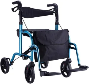 Folding Rollator 4 Wheels Walker Rollator Adjustable Height Adult Folding Transport Chair, Reversible Backrest, Detachable Footrests and Detachable Storage Bag for Elderly