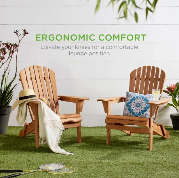 Folding Wooden Adirondack Chair Accent Furniture w/ Natural Finish - Brown