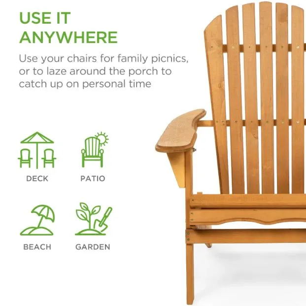 Folding Wooden Adirondack Chair Accent Furniture w/ Natural Finish - Brown