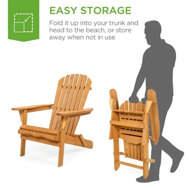 Folding Wooden Adirondack Chair Accent Furniture w/ Natural Finish - Brown