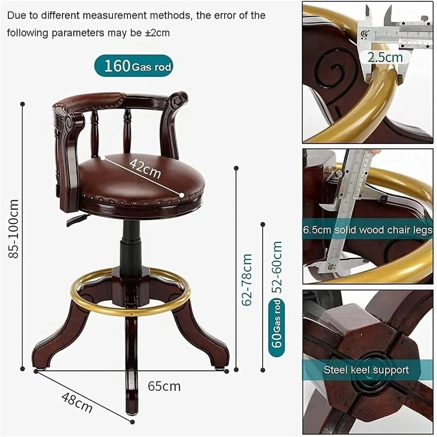 Footstool, Barstools Solid Wood Bar Stools Set of 2, Kitchen Bar Chairs with Back Round Cowhide Leather Counter Height Barstools Legs Home (Color : E)