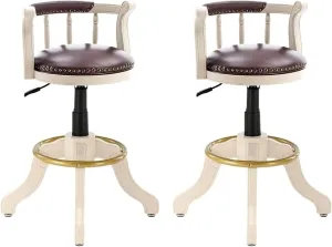 Footstool, Barstools Solid Wood Bar Stools Set of 2, Kitchen Bar Chairs with Back Round Cowhide Leather Counter Height Barstools Legs Home (Color : E)