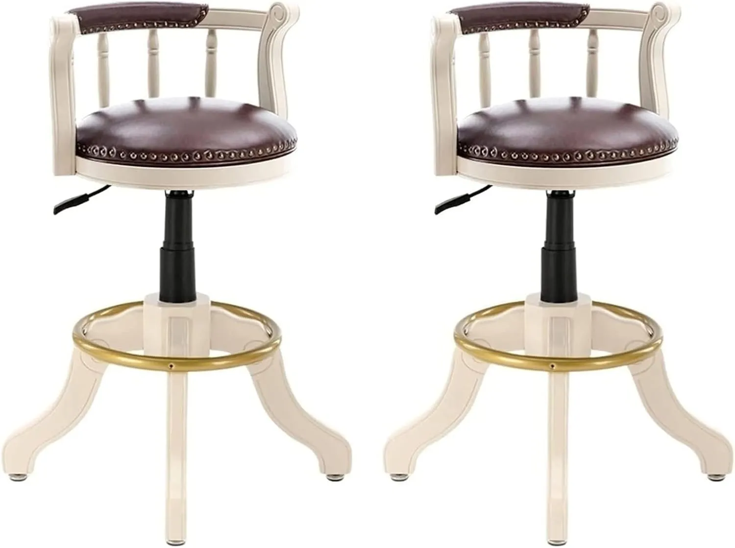 Footstool, Barstools Solid Wood Bar Stools Set of 2, Kitchen Bar Chairs with Back Round Cowhide Leather Counter Height Barstools Legs Home (Color : E)