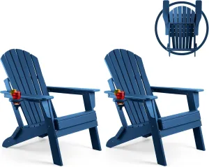 FUNBERRY Folding Adirondack Chair Set of 2, All Weather HDPE Fire Pit Chairs with Cup Holder for Outdoor
