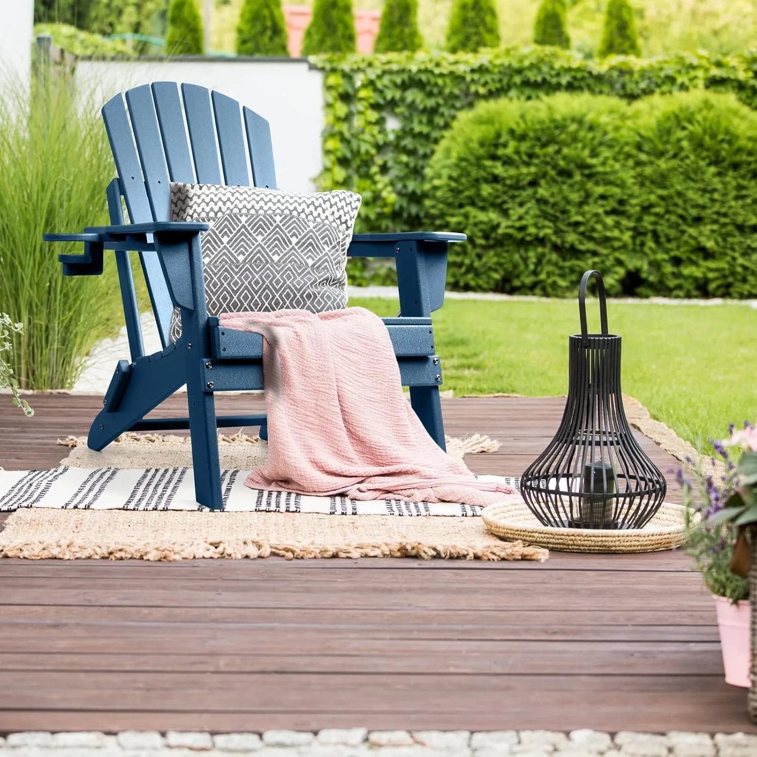 FUNBERRY Folding Adirondack Chair Set of 2, All Weather HDPE Fire Pit Chairs with Cup Holder for Outdoor