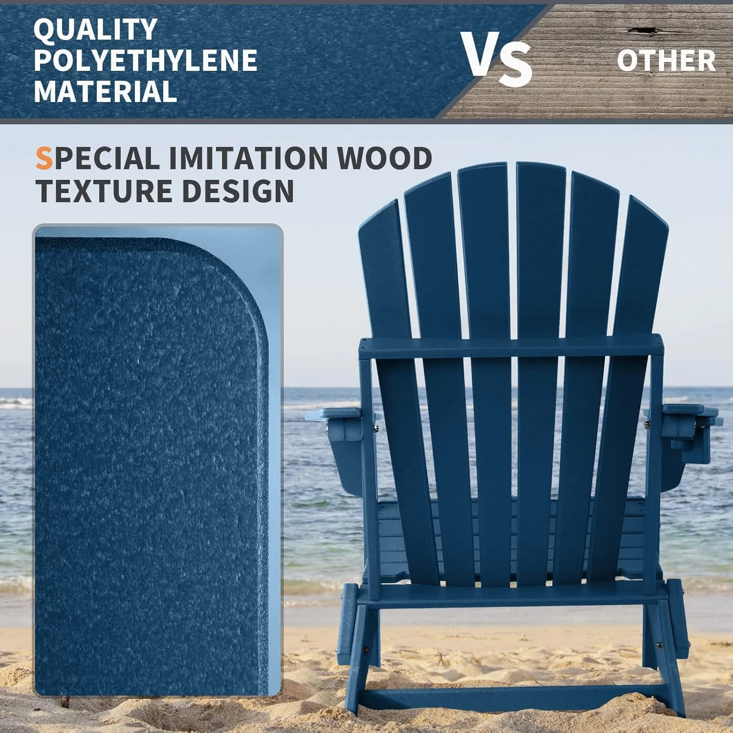 FUNBERRY Folding Adirondack Chair Set of 2, All Weather HDPE Fire Pit Chairs with Cup Holder for Outdoor