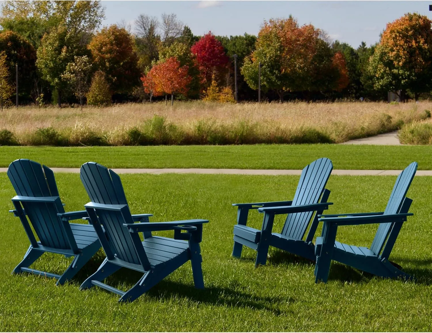 FUNBERRY Folding Adirondack Chair Set of 2, All Weather HDPE Fire Pit Chairs with Cup Holder for Outdoor