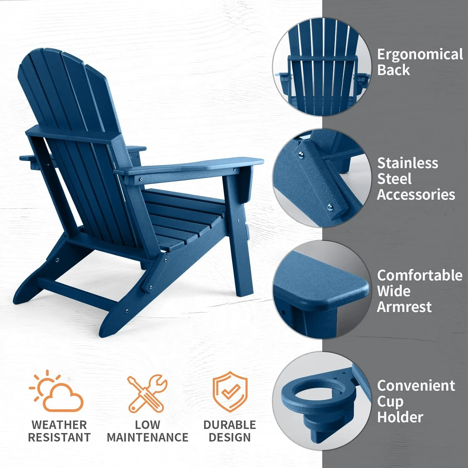 FUNBERRY Folding Adirondack Chair Set of 2, All Weather HDPE Fire Pit Chairs with Cup Holder for Outdoor
