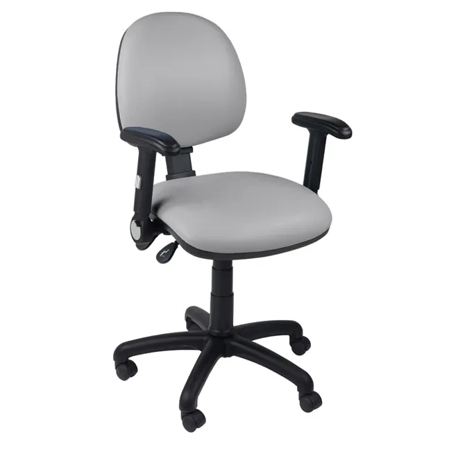Function operator chair, mid back, black base, folding arms, standard castor, vinyl upholstery, grey