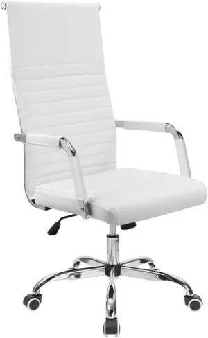 Furmax Ribbed Office Chair High Back PU Leather Executive Conference Chair Adjustable Swivel Chair with Arms (White)