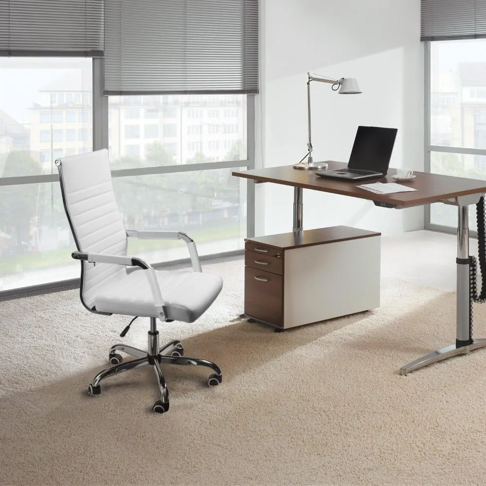 Furmax Ribbed Office Chair High Back PU Leather Executive Conference Chair Adjustable Swivel Chair with Arms (White)