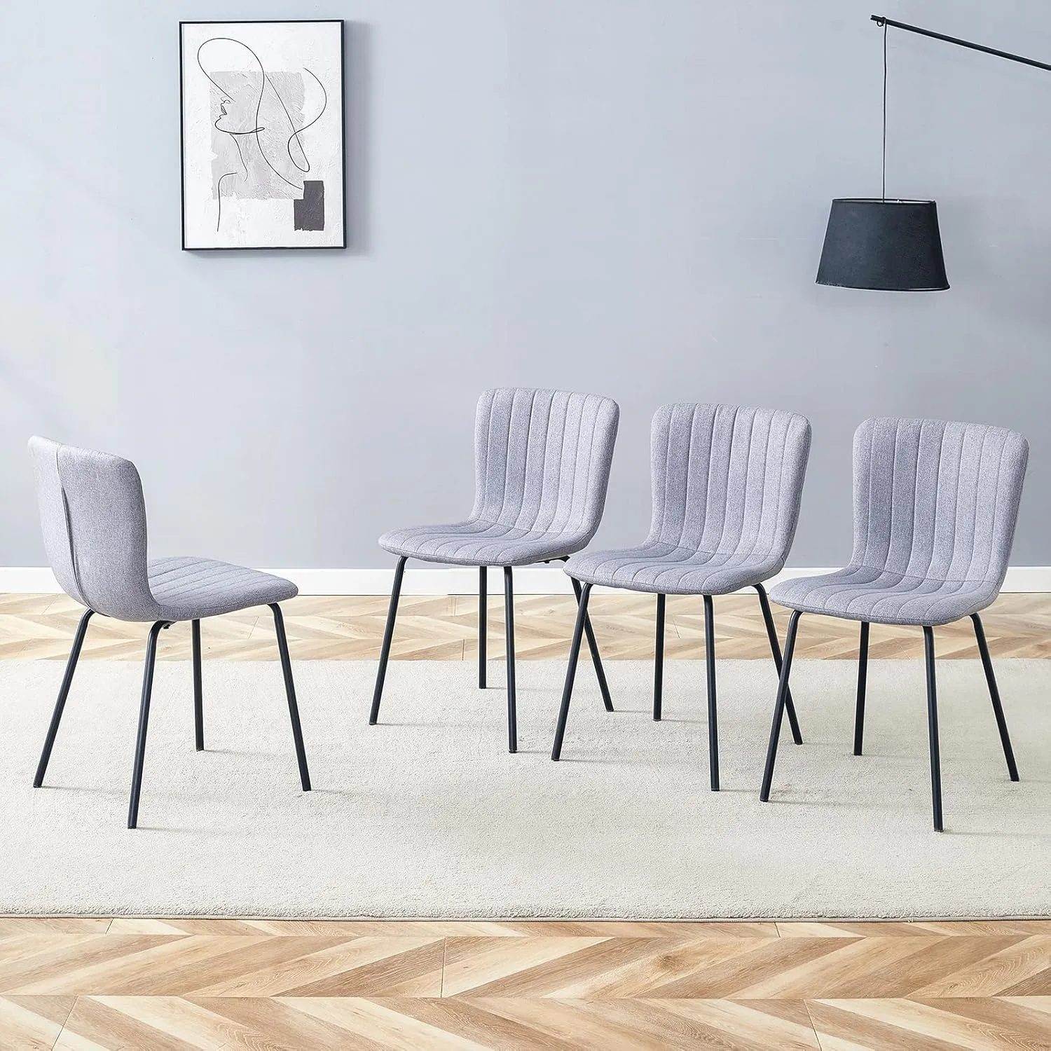 Furniliving Dining Chairs Set of 4, Modern Kitchen & Dining Room Chairs, Upholstered Armless Side Chair with Sturdy Metal Legs for Kitchen Living Room Restaurant(Grey)