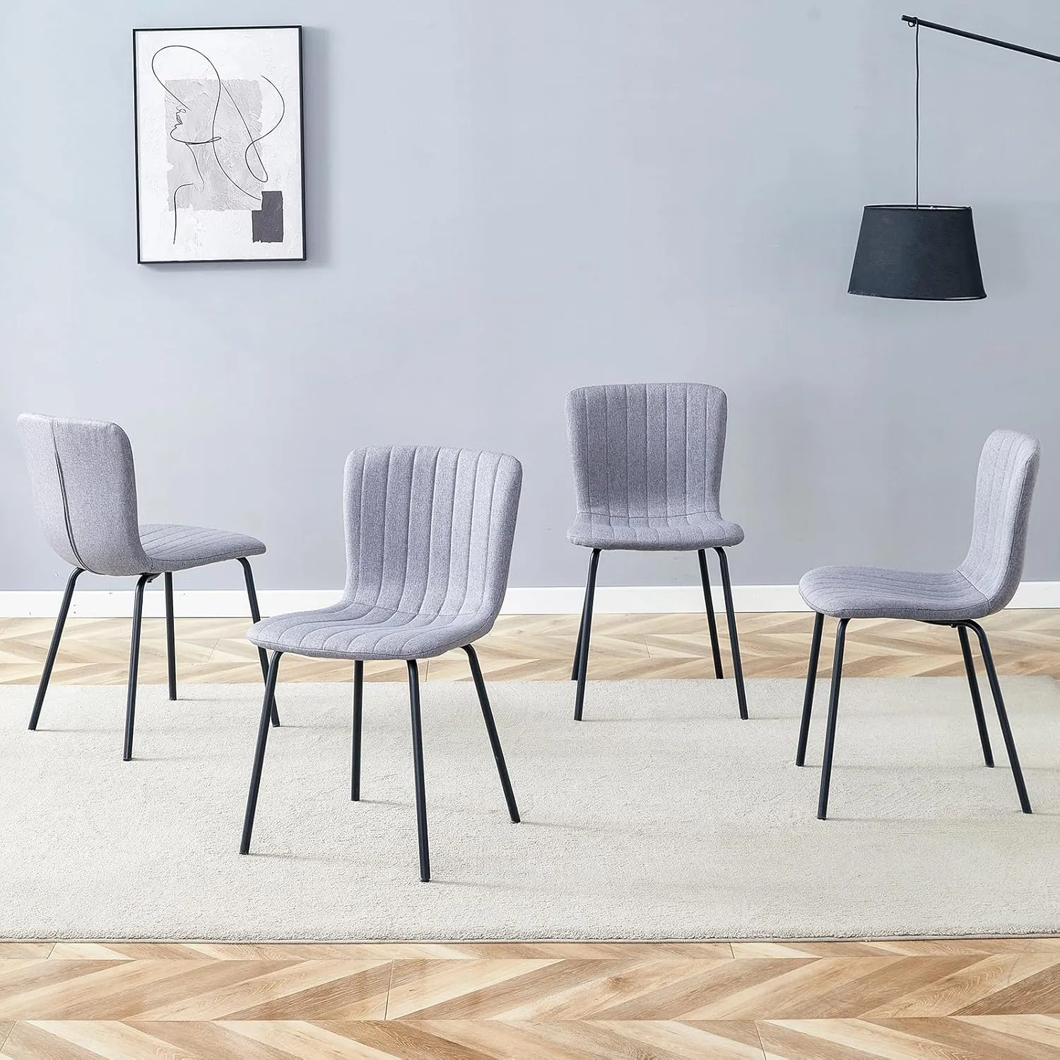 Furniliving Dining Chairs Set of 4, Modern Kitchen & Dining Room Chairs, Upholstered Armless Side Chair with Sturdy Metal Legs for Kitchen Living Room Restaurant(Grey)