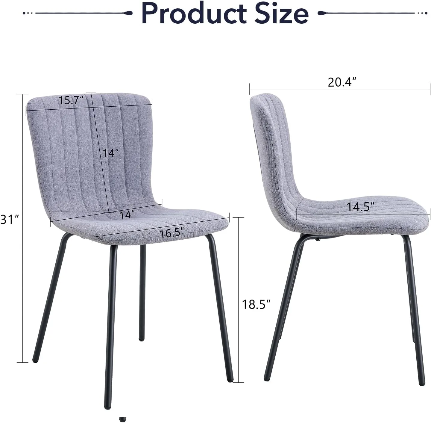 Furniliving Dining Chairs Set of 4, Modern Kitchen & Dining Room Chairs, Upholstered Armless Side Chair with Sturdy Metal Legs for Kitchen Living Room Restaurant(Grey)
