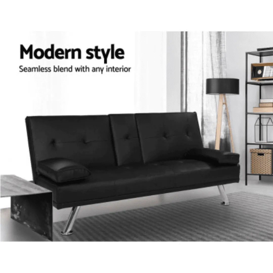 Futon Couch 3 Seater Leather Sofa