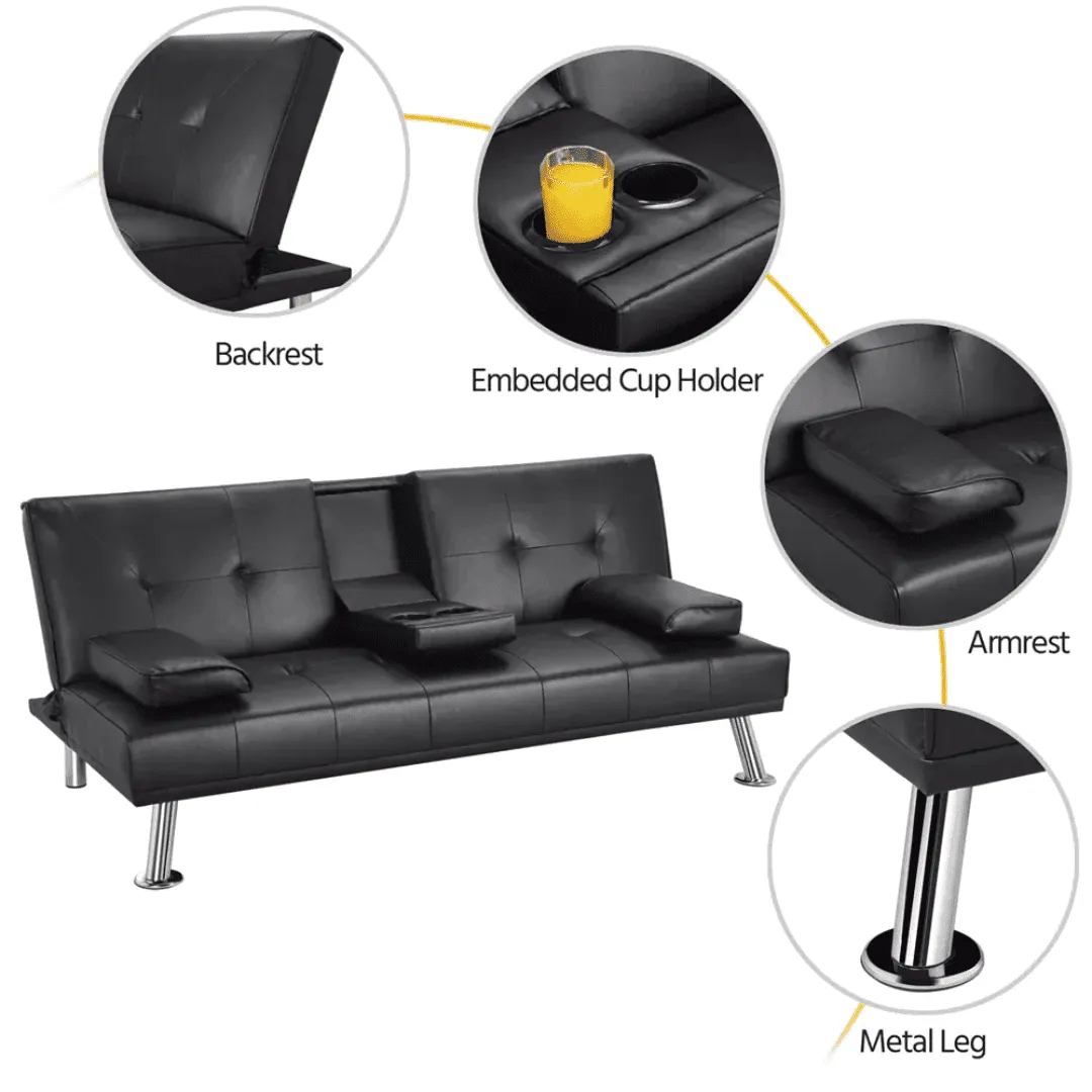 Futon Couch 3 Seater Leather Sofa